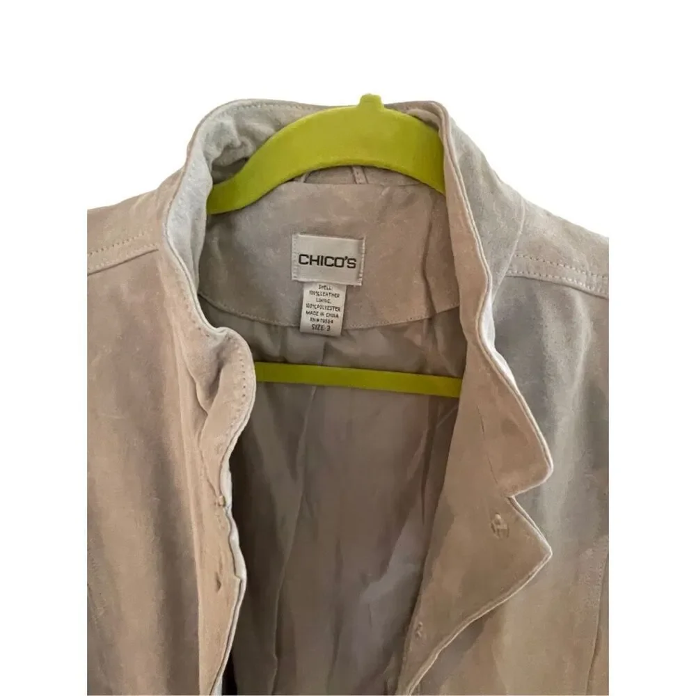 Chico's Womens Gray Leather Button Front Blazer Jacket Size 3